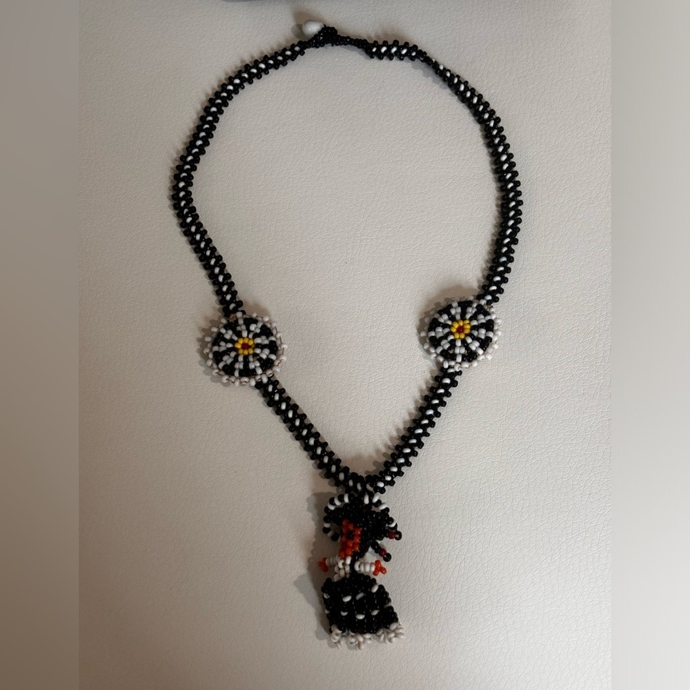 Mexican or Guatemalan hand beaded glass seed beads necklace
